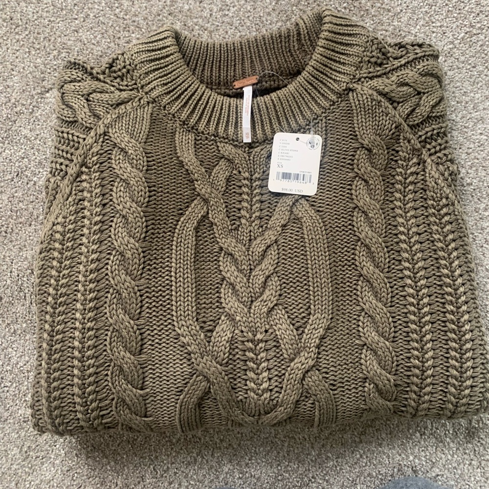 Free People Olive Cable Knit Sweater